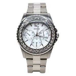 Guess Silver Tone Multifunction Watch with Crystal Bezel Classic Large